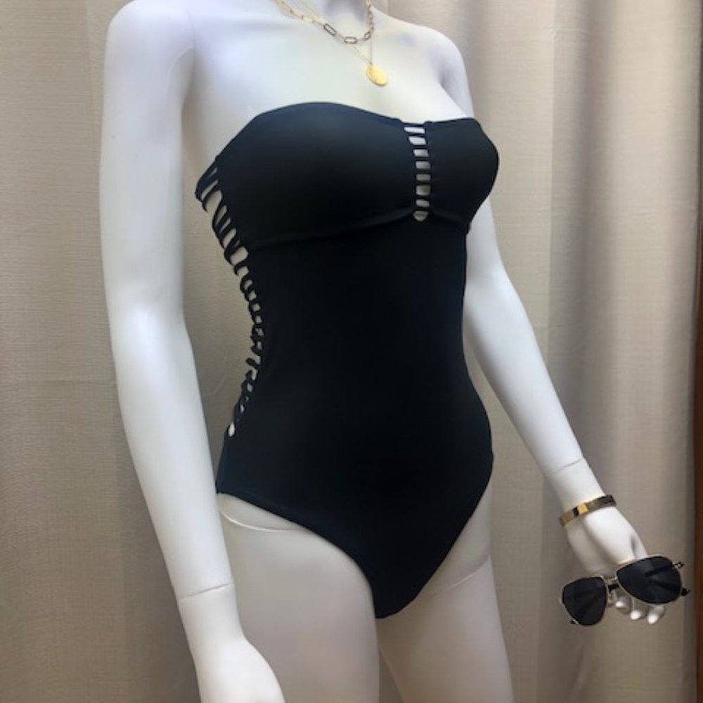 Black once piece cut out swimsuit